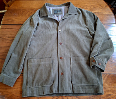 Vtg Rainforest Silk Cotton Corduroy Jacket Men L Leather Collar 90s Rugged Lux