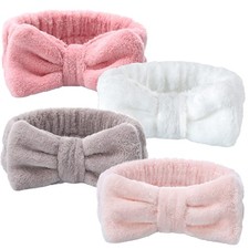 VITEVER 4 Pack Spa Headband for Washing Face, Girls Makeup Bow Tie Hair Band, Mi