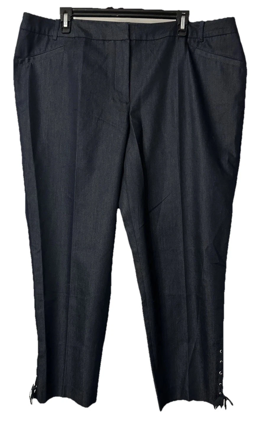 NWT Talbots Womens Dark Blue Elastic Waist Strecth Crop Capri Pants Plus 18WP
