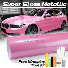 Premium Super Gloss Metallic Petal Pink Vinyl Car Wrap Sticker Decal Sheet Film