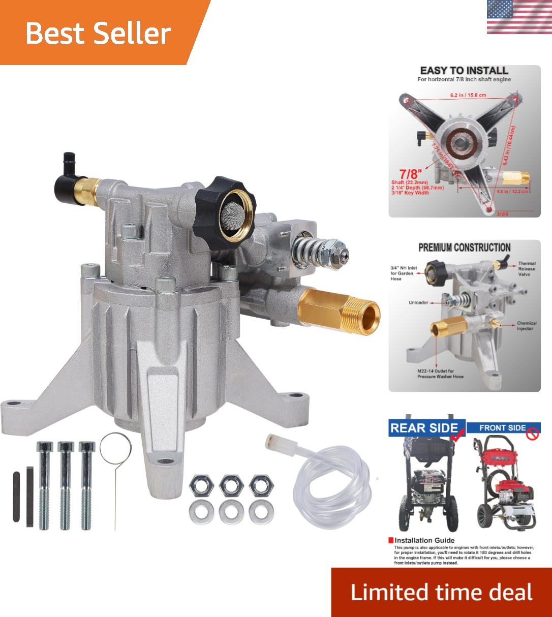 High-Performance Gas Pressure Washer Pump, 2.5 GPM, Compatible with Top Brands