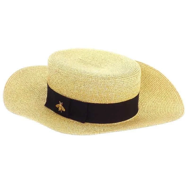 Gucci Straw Hat Gold M Size Gucci Straw Hat Black Ribbon Gold Bee Rare Size M 57cm No  main image 3