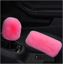 Plush Pink Car Gear Shift Knob And Handbrake Cover Set Comfortabl Color Pink