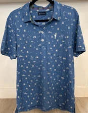 William Murray Shirt Mens Medium Blue Golfer Print Performance Golf Polo Stretch