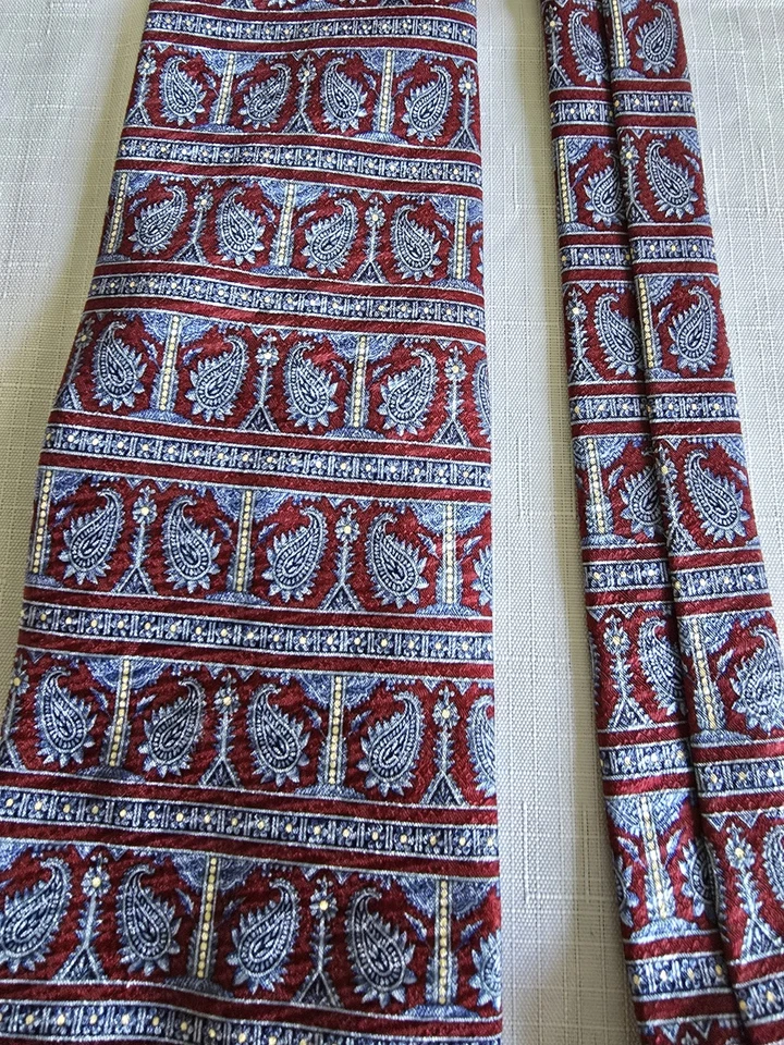 Corbata Club Room, roja + azul cachemira, 100 % seda, L-58 pulgadas y W-3,5 pulgadas para hombre Foto 4 de 4