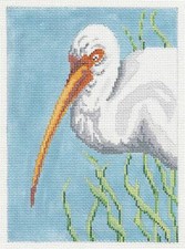Elegant White Ibis Bird handpainted 18 mesh Needlepoint Canvas Needle Crossings