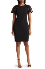 Calvin Klein Black Sequin Short Sleeve Sheath Cocktail Dress Size 6 134