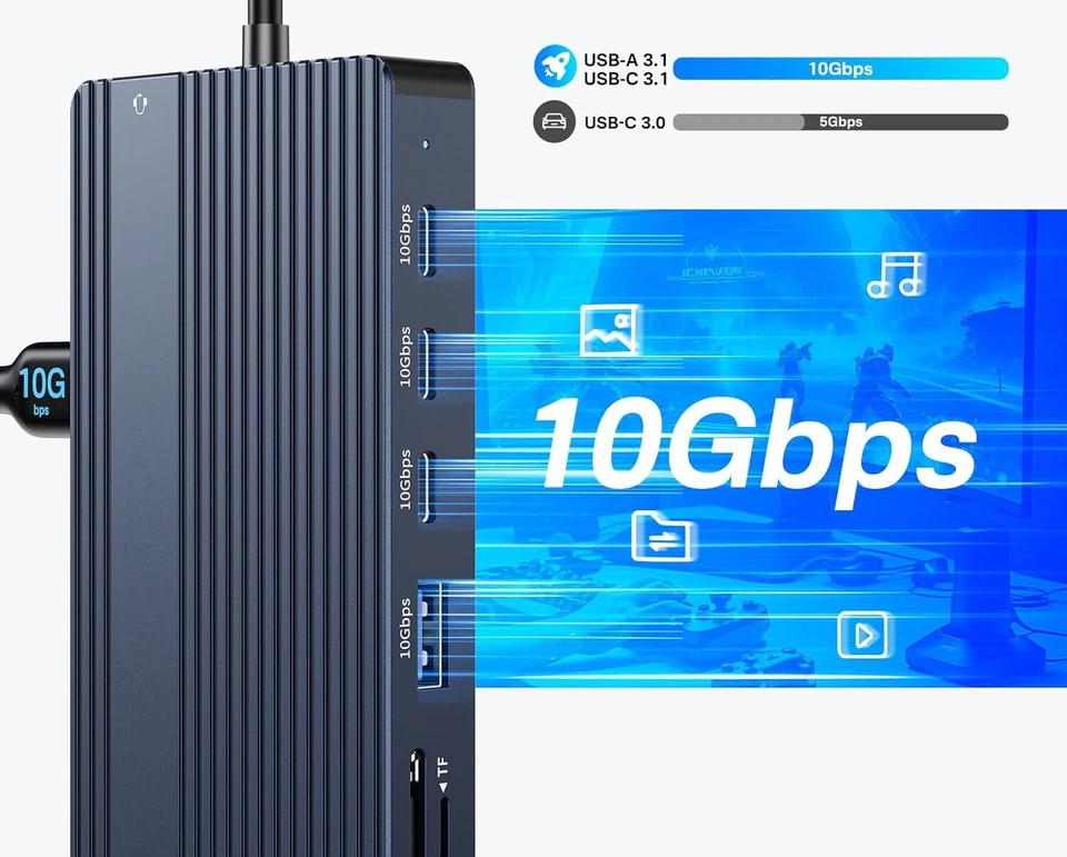 1 to 14 USB Type C Hub - 3 Monitors, Data Card, USB C and A, Audio, Power Charge - Image 3 of 4