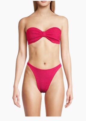 HUNZA  G Jean Bandeau Bikini Set Metallic Raspberry OS NEW