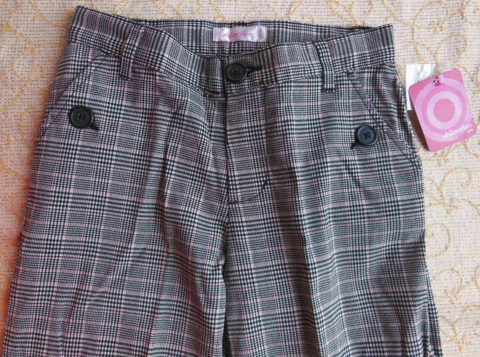 Xhilaration 裤子灰色粉红色格子袖口 16 码 — 第 2/4 张图片