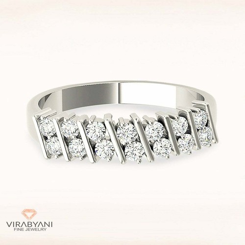 0.34 ct G-VS1 Diamond Anniversary Ring Double Row Bar Set Band 14K White Gold - Picture 4 of 5