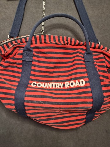 country road Gym Bag striped Sports Duffel Logo Shoulder large canvas cotton - Picture 3 of 10
