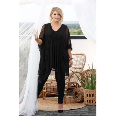 ZOEY Tunika Bluse Iris Gr 54 56 (XL) schwarz 3/4 Arm unterlegt