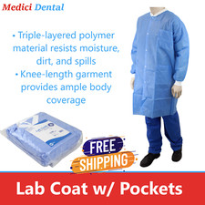 10/Pcs Dynarex Medical Lab SMS Jackets Coats 40g w/ Knit Cuffs 3 Pockets S/M/L X