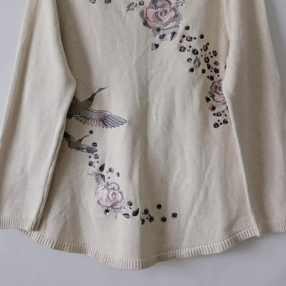 Suéter de algodón bordado manga larga marfil Style & Co. para mujer talla X-grande Foto 3 de 4
