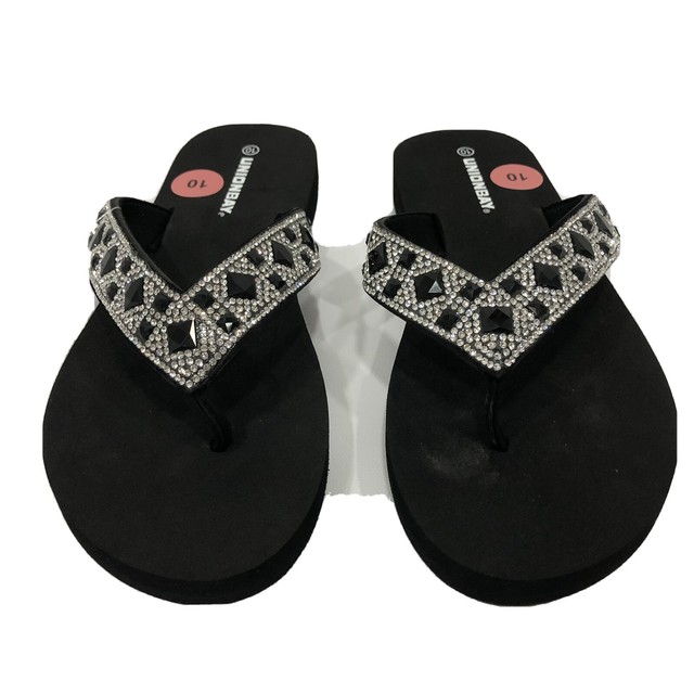 black embellished flip flops