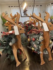 Handmade wood Christmas Reindeer With Faux Garland. Perfect Gift For Holidays