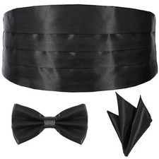 Cummerbund and Bow Tie Set Adjustable Solid Color Tuxedo Cummerbund and Bow T...