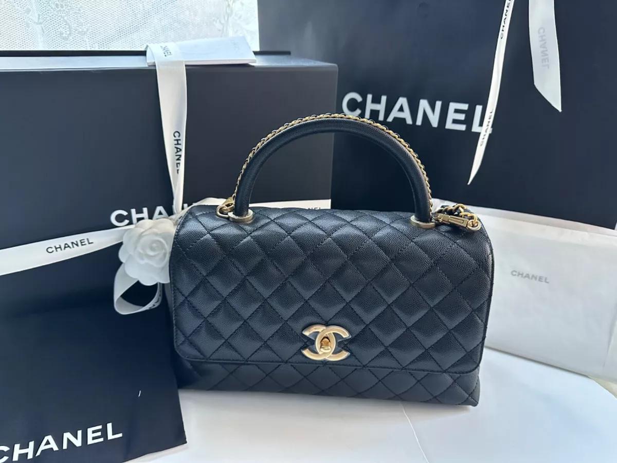 New 23P CHANEL Medium Large Classic Coco Top Handle Flap Black