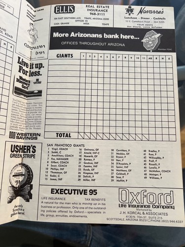 1974 San Francisco Giants Program Scorecard unscored Exc Cond - Picture 2 of 2