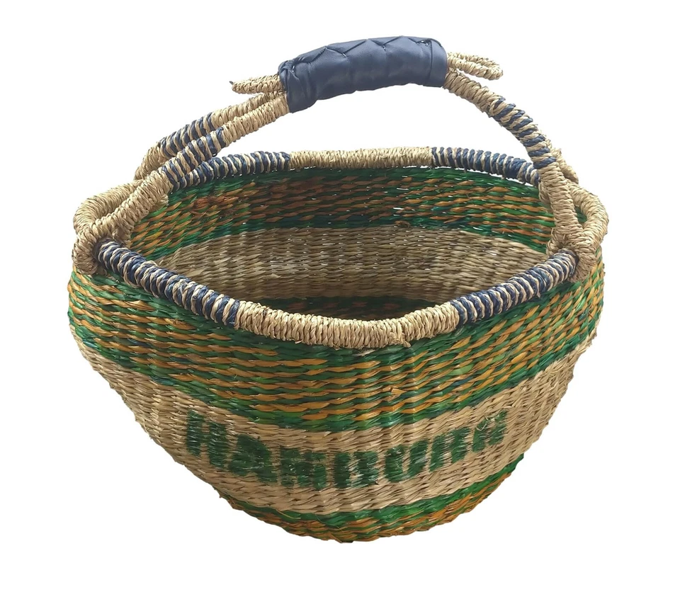 Bolga Korb Einkaufskorb Afrika Ghana Tasche mit Henkel Seegras geflochten bunt - Bild 4 von 4