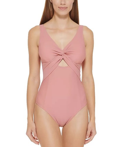 にの NWT DKNY 16 Peek-a-boo Twist One Piece Swimsuit Pink 128960 | eBay