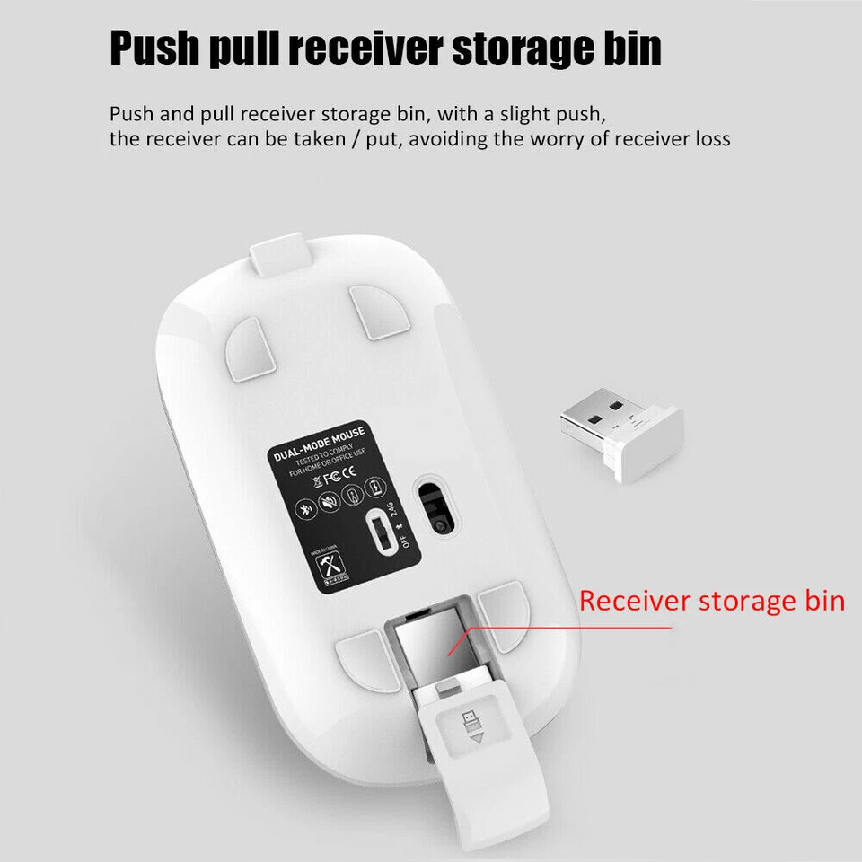 Bluetoothfit Rechargeable Dual Mode Wireless LED Mouse for PC Laptop Slim Silent - Image 2 of 4