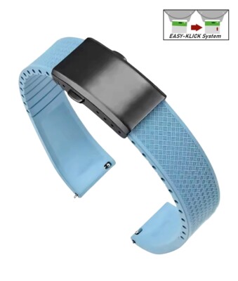 XL-Extralang Premium FKM-Kautschuk Uhrenarmband Modell Texturo-P hell-blau 18 mm
