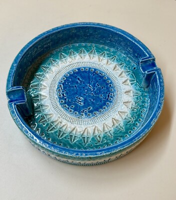 vintage Aldo Londi for BITOSSI Italian pottery ashtray Raymor blue mid century