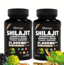 2 Shilajit 100% Pure Himalayan 9000MG EnergyBooster Ashwagandha 2000MG 60Caps/ea