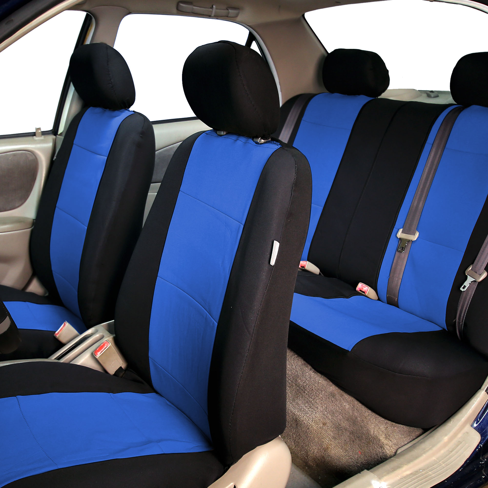 Car Seat Cover Neoprene Waterproof Pet Proof Full Set 4 Head Rest Cover Blue