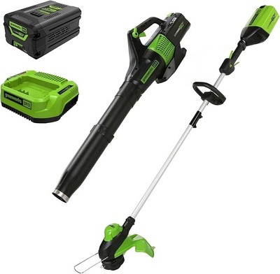 Greenworks 60V 13'' Cordless String Trimmer & Leaf Blower Combo Kit, 4.0 Ah Batte