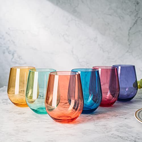 European Plastic Crystal Unbreakable Stemless Wine Glasses | Set of 6 | Acryl... - Picture 7 of 8