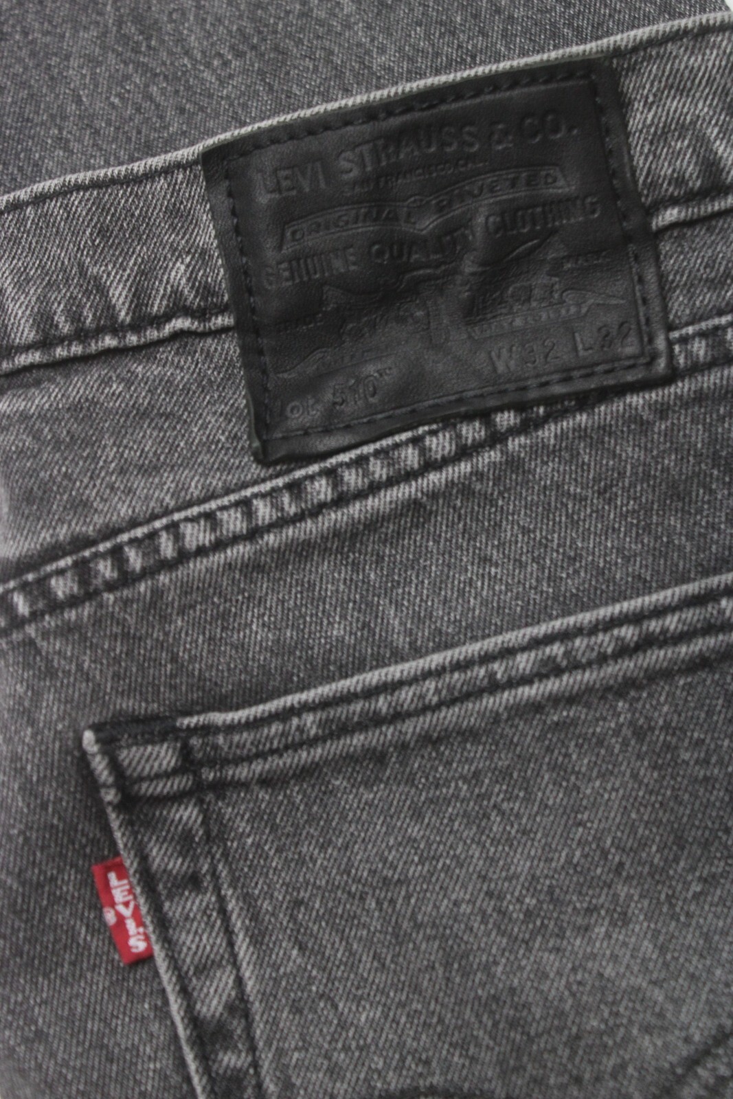 Levi's 510 Premium Big E Jeans Mens W32 L27 Skinny Fit Whiskers Dark Grey Zip thumbnail 6