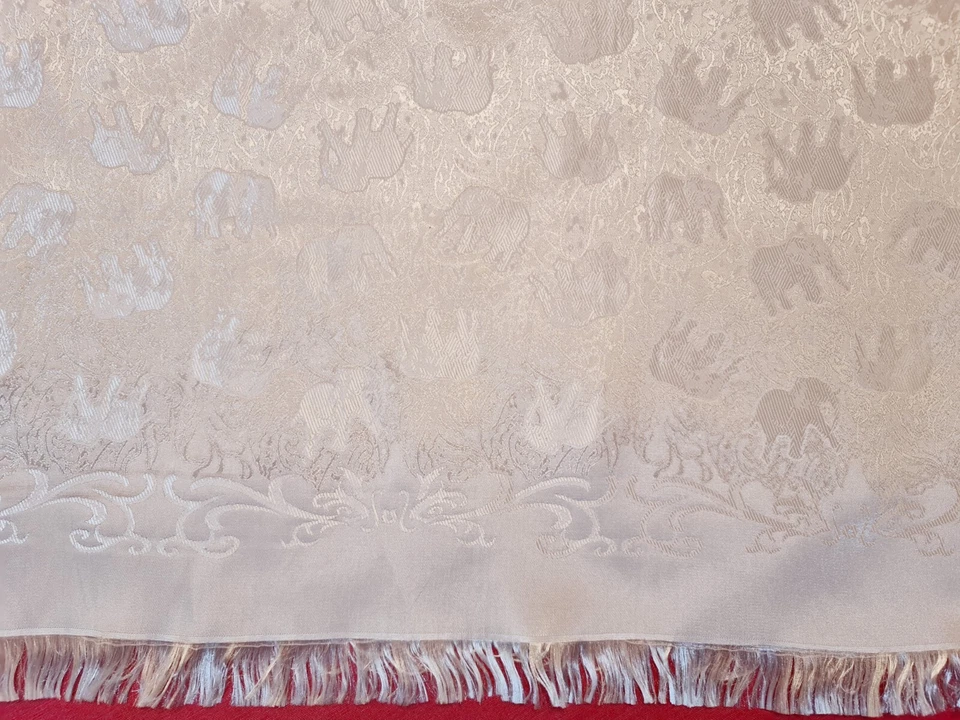 BUFANDA VINTAGE AUTÉNTICA SW ANIMAL ELEFANTES BLANCO SÓLIDO JACQUARD SEDA LARGA HOMBRE Foto 2 de 3