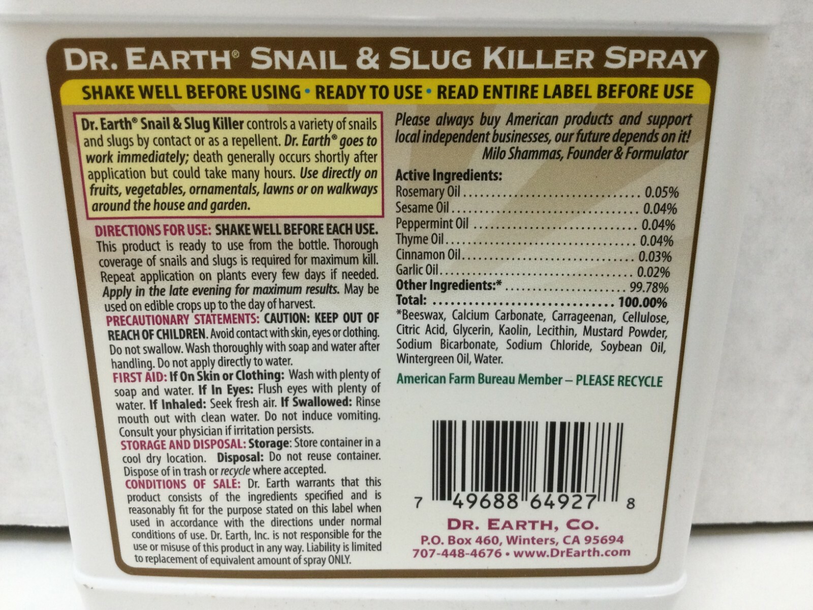 Dr. Earth Final Stop Natural & Organic Snail & Slug Killer Spray Lot of 3 |  eBay