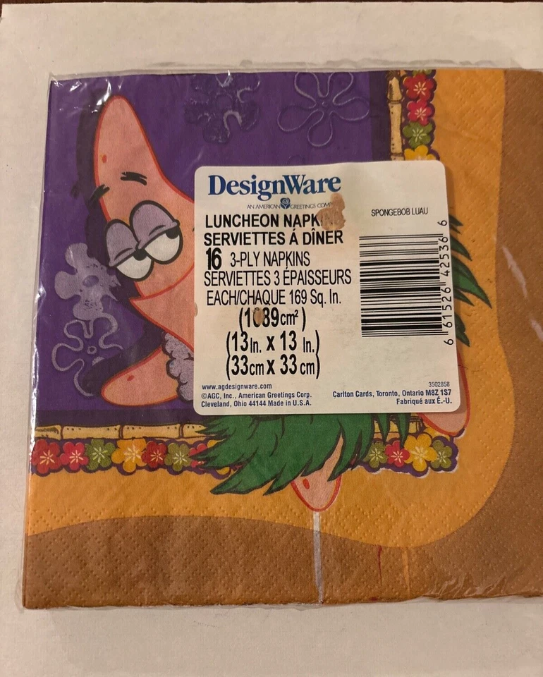 Sponge Bob Square Pants 36 Napkins 2 Packages DesignWare 16 Napkins Each New - Image 2 of 4