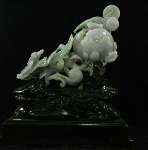 12.8" Natural Emerald Ice Jade Jade Feng Shui Pomegranate Bat Statue - Picture 1 of 8