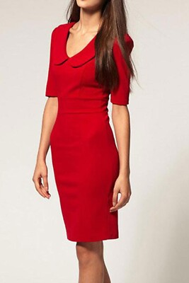Women's Elegant Peter Pan Collar Short Sleeve Dress Red | eBay