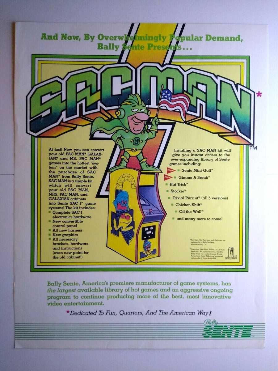 Sacman Sente SAC I Arcade Flyer Original Video Game Promo Art 1984