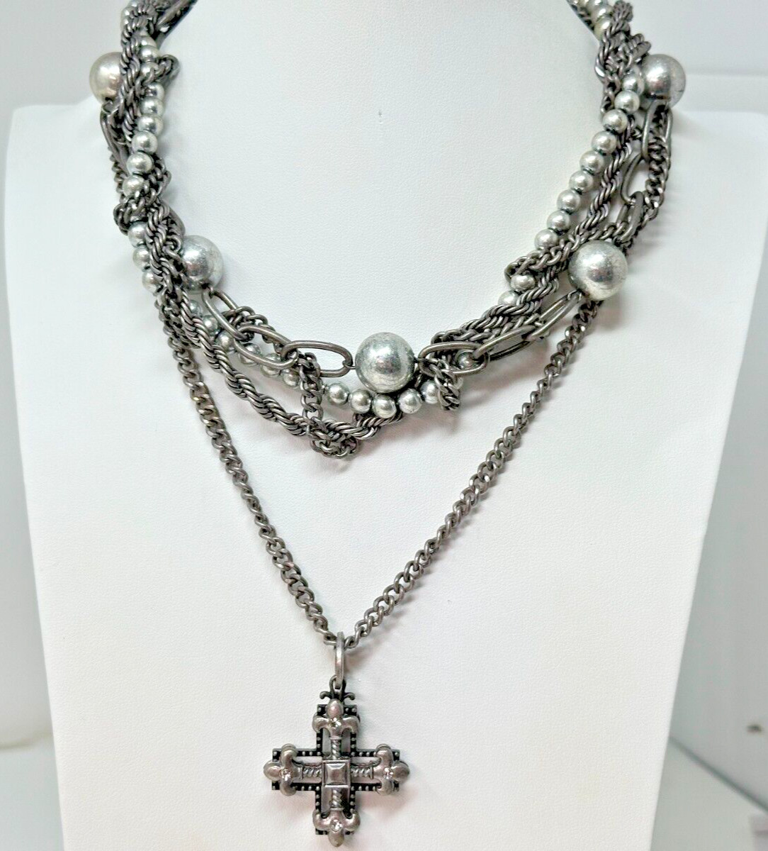 Signed A Silvertone Multistrand Chain Rhinestone … - image 1