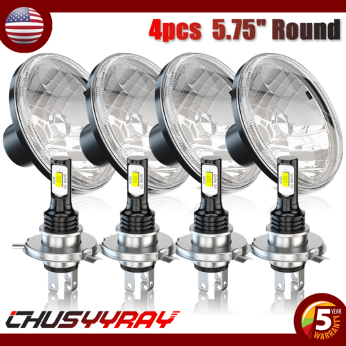 4Pcs 5-3/4 5.75" Round LED Headlights HI-LO Beam For 1958-1974 Chrysler Imperial - Picture 1 of 12