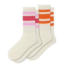 Fun Novelty Striped Retro Crew Socks For Women Sporty Calf 2pack- Orangeseries