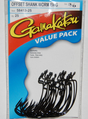gamakatsu 3/0 offset ewg shank worm tube senko hook value pack 58413-25 bass