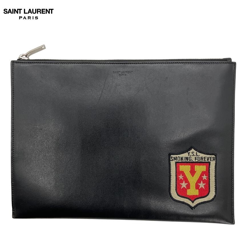 Saint Laurent Paris 397295 Patch Leather Clutch Bag Black