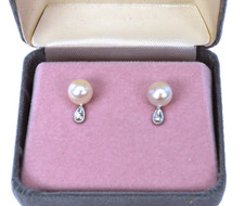 14K WG Akoya White Pearl 6.75-7MM and Diamond Stud Earrings