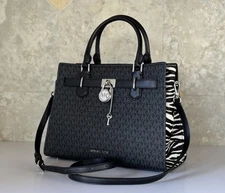 Michael Kors Hamilton Medium Satchel Shoulder Crossbody Bag MK Black/Exotic