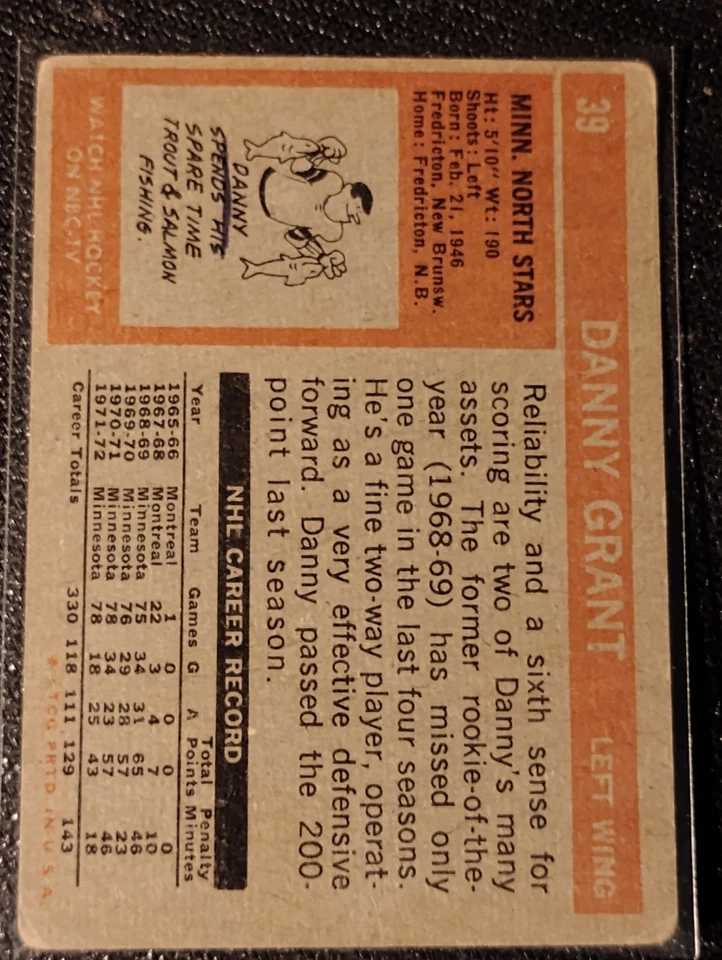 1972-73 Topps - Danny Grant #39 - Image 2 of 2