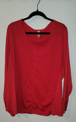 Cacique Womens Plus Size 26/28 Red Long Sleeve Knit Top Scoop Neck Casual Lounge