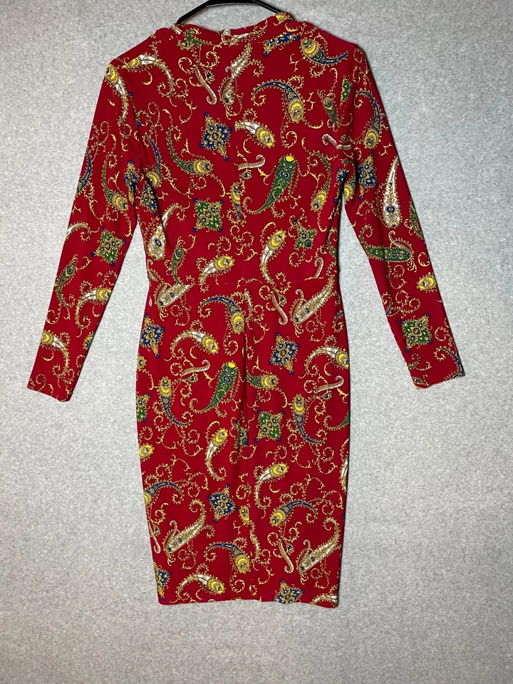 Lauren Ralph Lauren Faux Wrap Jersey Dress Size 6 Petite Paisley Pleated Holiday - Image 3 of 4